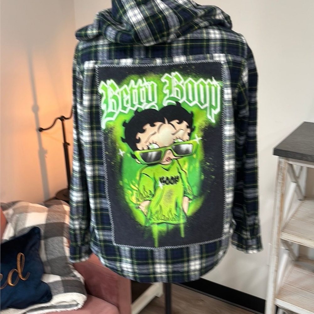 Betty Boop  Plaid Jacket with Cartoon Graphic